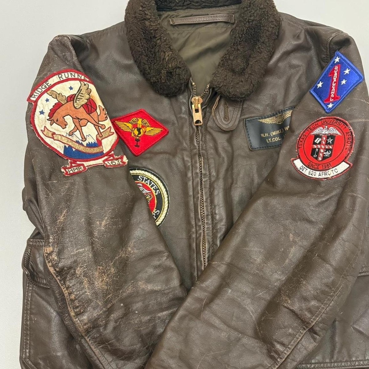 Vintage 60s G 1 Leather Patched Jacket Brown Named Helicopter USN