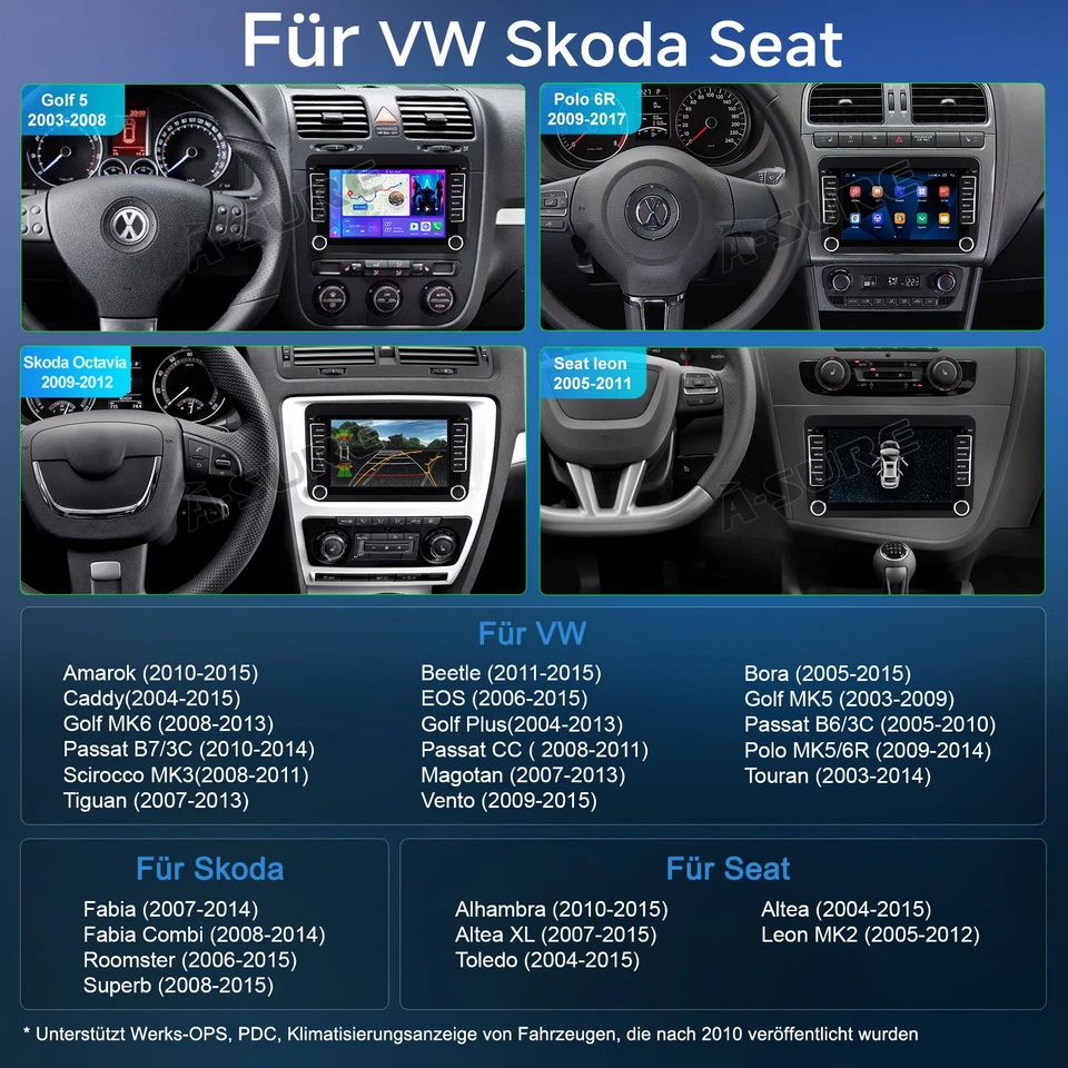 7" DAB+ 4+64GB Android 15 Autoradio 2-Din für VW GOLF 5 6 Plus Jetta Bora Passat - Bild 4 von 4