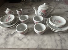 15 Pc Porcelain Child  s Floral Pink Roses Tea Set Doll Size