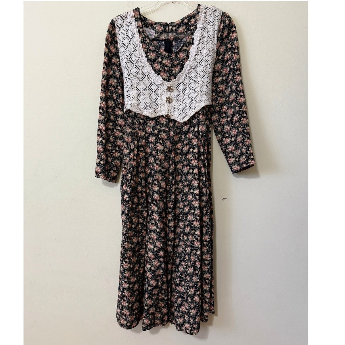 90s floral grunge dress Vintage Gemini Women's Midi size small Cottage Bloom WINTER 2024 SALE Halter Backless Draped Maxi Color:Black White Dot