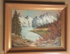 Ölbild Gemälde Alpen Berge Alpen Landschaft  Signiert F.Käringer 1964, 37x47cm