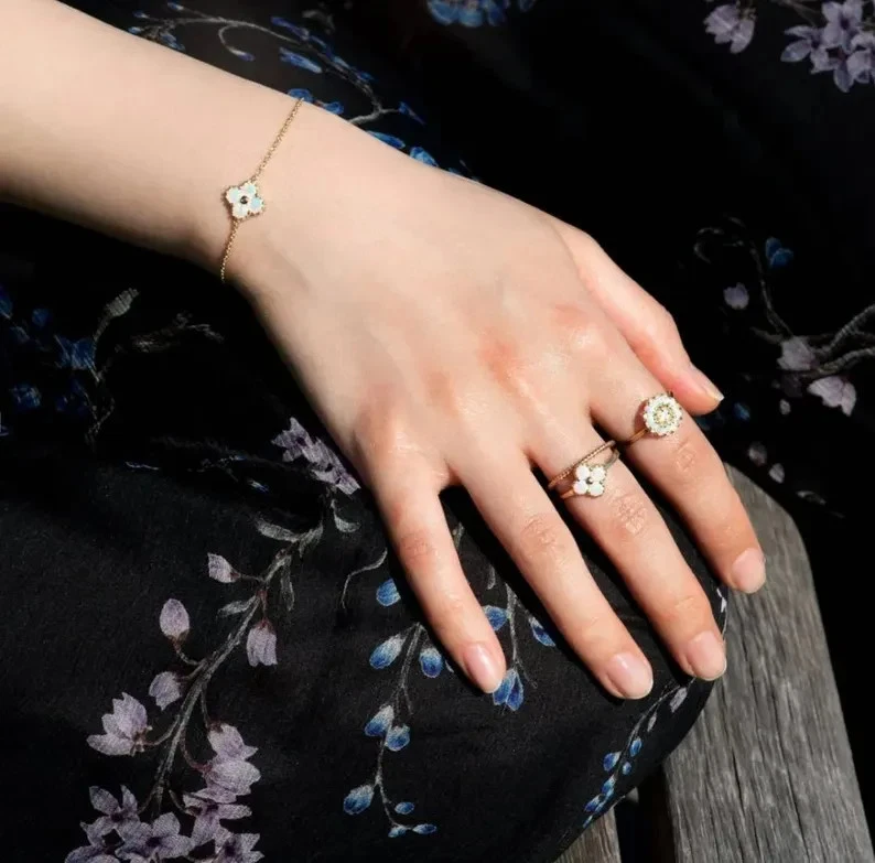 Flower Opal Engagement 925 Sterling Silver Ring Welo Opal Gold Plated Women Ring - Image 4 of 4