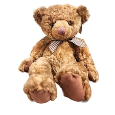 Vintage Russ Berrie Brighton 12" Brown Teddy Stuffed Bear Plush Gingham Bow Bean
