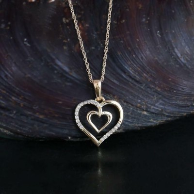 14k Solid Gold Natural Diamond Heart Pendant Necklace Thin Link - 14k Solid Gold Heart Pendant 14k Solid Gold Natural Diamond Heart Pendant Necklace Thin Link - 14k Solid Gold Heart Pendant