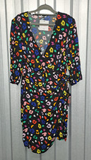 Judi Love Wrap Dress Size 22 Black Animal Print 3/4 Sleeve Knee Length Brand New