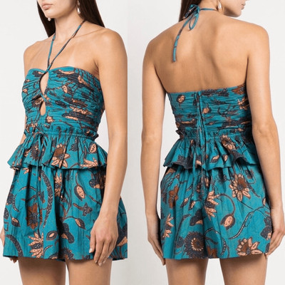 Ulla Johnson Isidro Halter Playsuit Romper in Lagoon Blue Floral Print Size 2