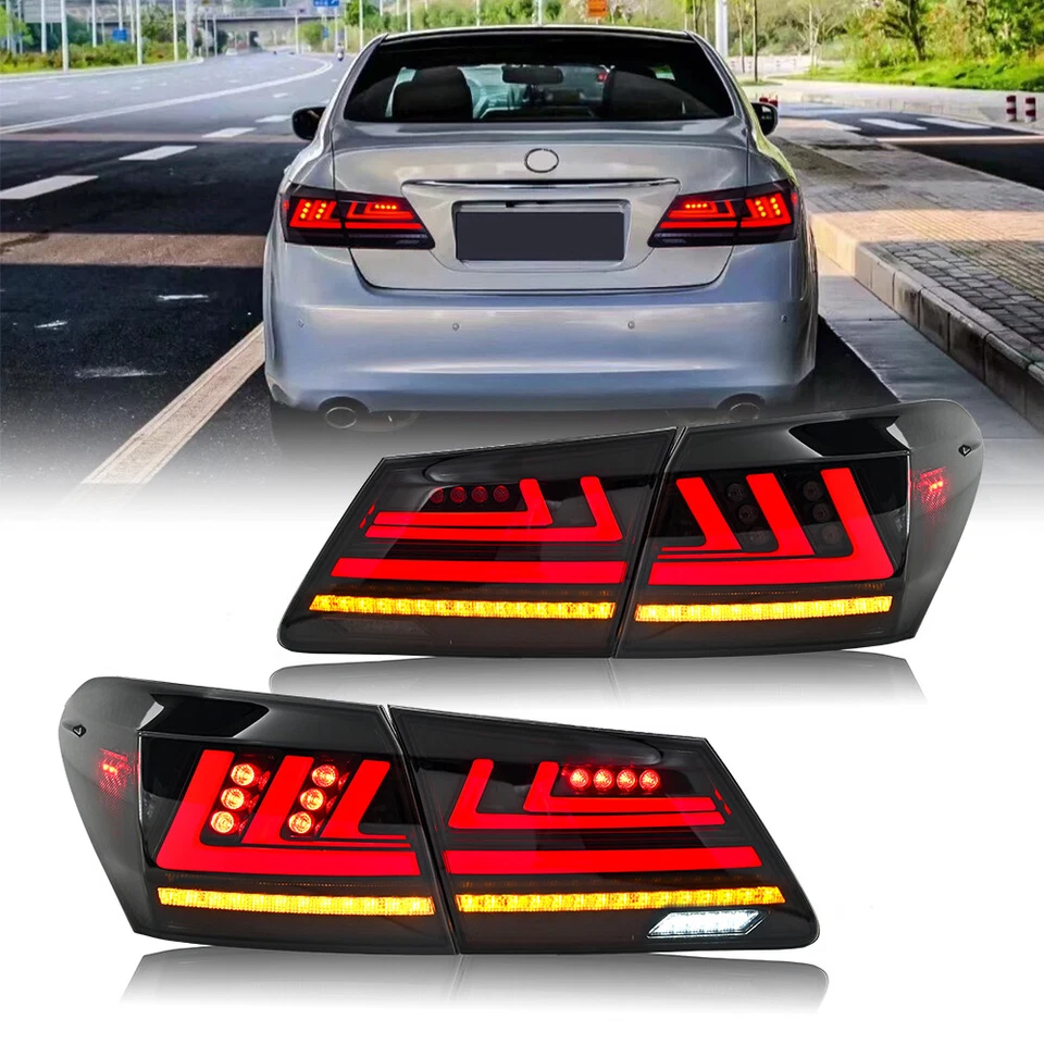 LED Tail Lights for 2007-2012 LEXUS ES350 Black Sequential Animation Rear Lamps - Image 2 of 4