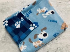 NEW Small 28" x 34" Blue Dog Print  Blue Check Dog Paws Dog Fleece Blanket