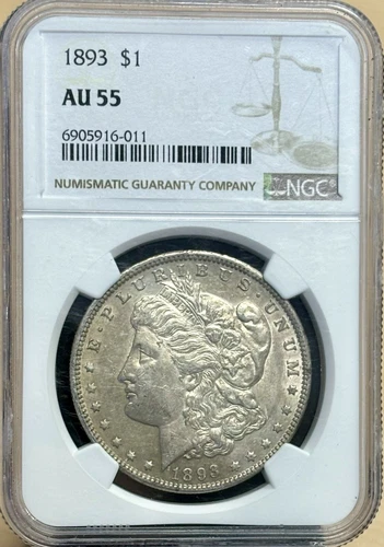 1893 P MORGAN SILVER DOLLAR NGC AU55 PHILADELPHIA MINT SEMI-KEY DATE COIN