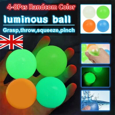 YANQUEENS 4-8X Luminous Sticky Ball Wall Ball Fidget Stress Relief Toy Glow In The Dark UK