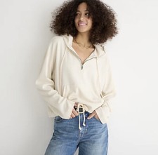 J. Crew NWT Magic Rinse  Cropped Drawstring Hoodie - Natural - Size X Large