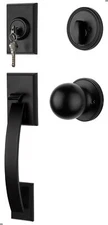 Front Door Handle and Deadbolt Set Black Entry Lock With Reversible Knob Modern