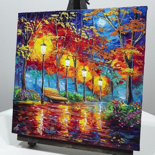 Hand Painted Original Autumn Park Artwork Decor Gift Wall Art Ukrainian Artist - Picture 9 of 24