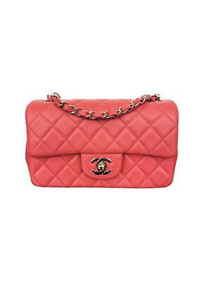 Chanel Classic Mini Flap Quilted Lambskin Coral Pink Light Gold Hardware 