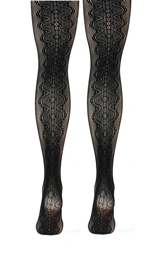 Black Fishnet With Wide Swirl Patterned Back Seam Tights S/M - M/L - Picture 3 of 5