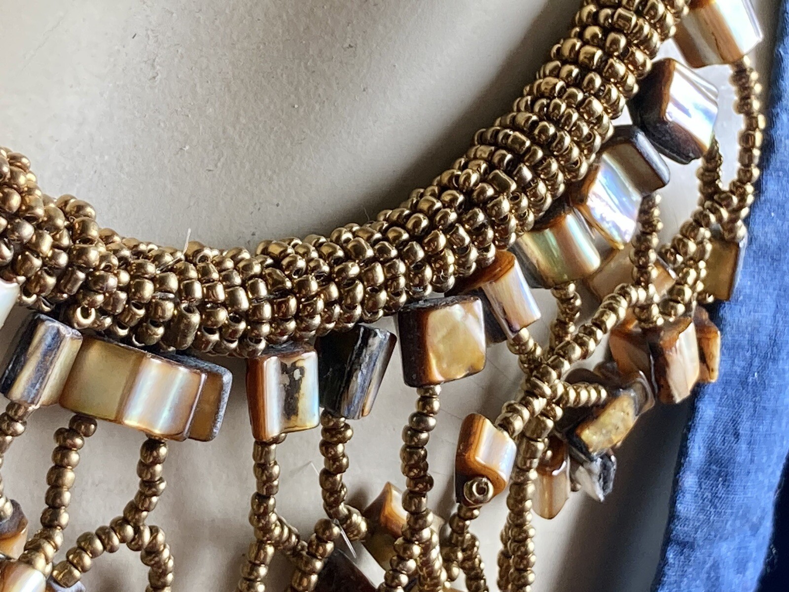 HANDMADE BOHO STATEMENT CLUSTER NECKLACE GOLD SEE… - image 9