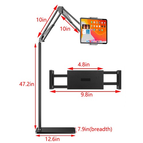 Adjustable Rotatable Tablet Floor Stand Overhead Bed Phone iPad Holder Height - Picture 5 of 7