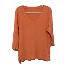 J Jill Top Womens Large Orange Pima Cotton 3/4 Sleeve V-Neck Blouse