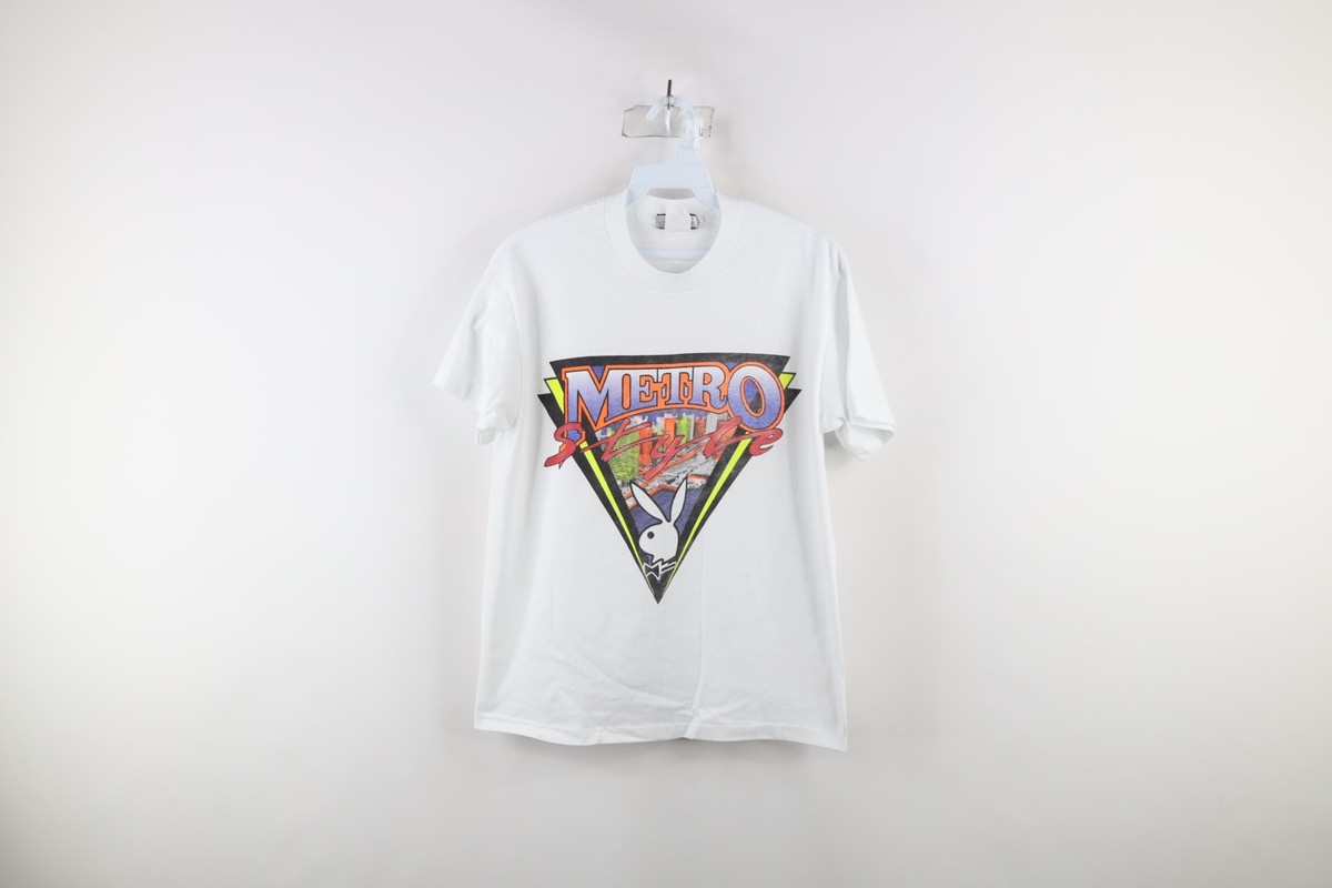 Vintage 80s Playboy Womens Medium Spell Out Metro Style Bunny T