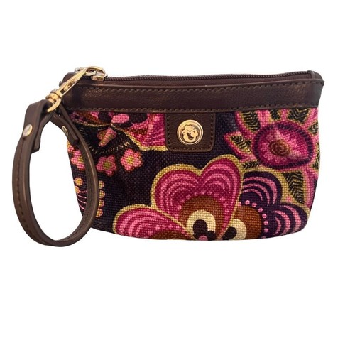 Spartina Pleated Wristlet in Purple Floral Linen 6.5" x 4.25" - Picture 2 of 13