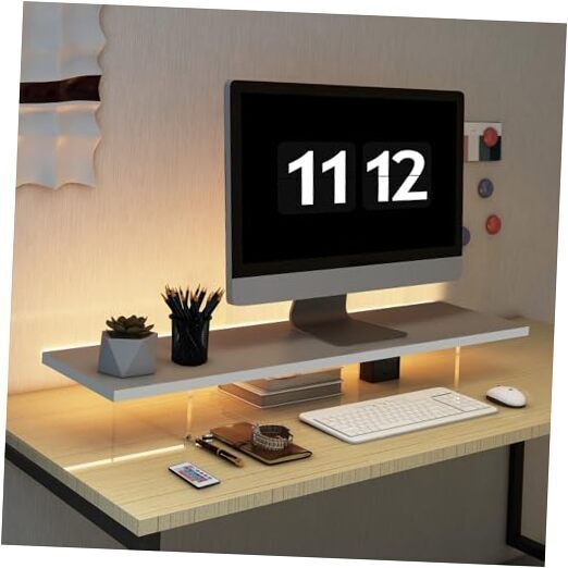 Monitor Stand Riser,Wood & Acrylic Computer Monitor Stand with LED Light,Desk-image