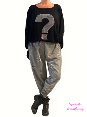Lagenlook BIG Fledermaus Shirt Tunika Strass Weiss XL,XXL,XXXL,46,48,50