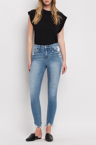Flying Monkey - High Rise Ankle Step Hem Skinny Jeans - F4750 - Picture 4 of 12