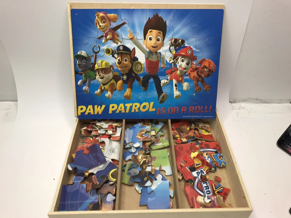 Set of 2 Wood box Full Of Puzzles PAW PATROL (5), PJMASKS (7) Numbered, PreOwned - Image 2 of 4