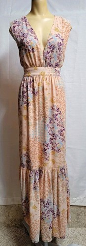 WAYF Maxi Dress Chelsea Tiered Peach Floral Ruffle Chiffon Romantic Size S Flowy - Picture 9 of 18