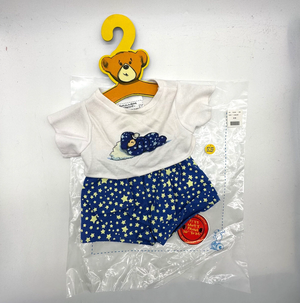 Build a Bear Vtg Blue Glow In The Dark Cloud Star Pajamas PJs Teddy Clothes Set