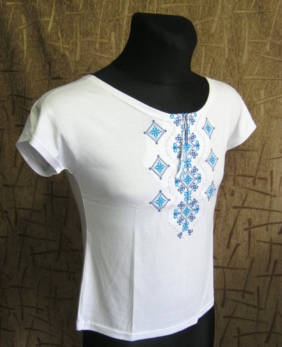 T-Shirt for Women Girl white color Ukrainian traditional embroidered ornament - Picture 2 of 4