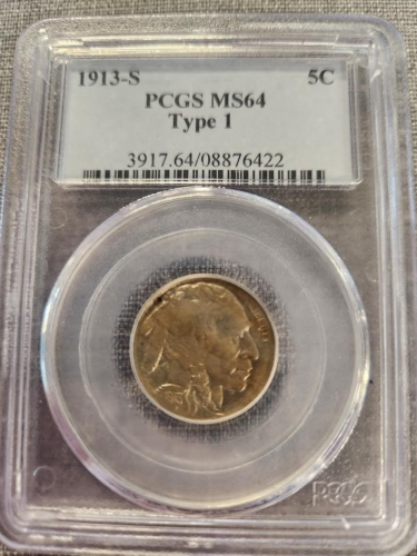 1913-S Type 1 Buffalo Nickel PCGS MS64 - Picture 1 of 4