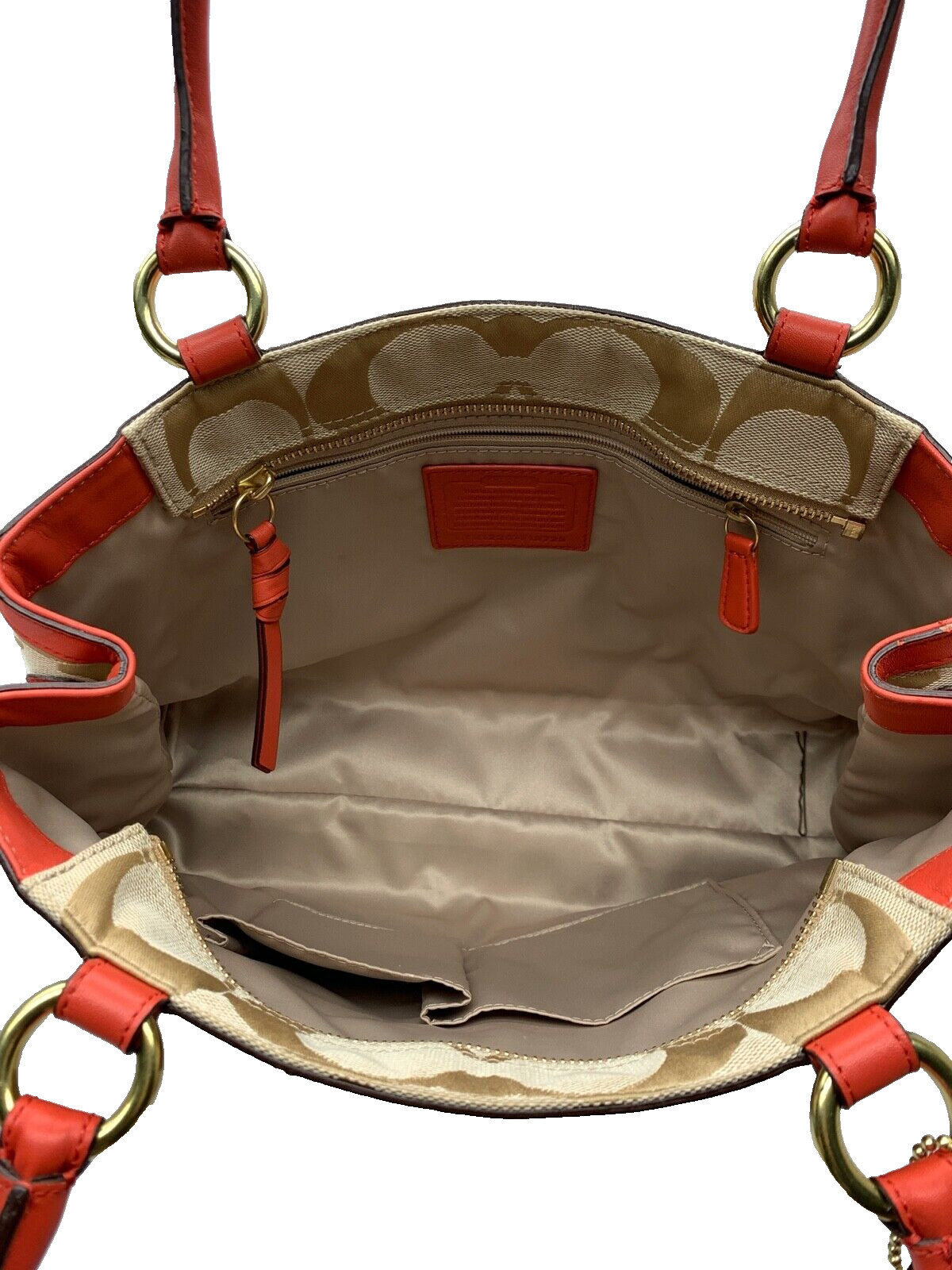 COACH Beige Orange Leather Handbag K1220-F19725 Purse… - Gem