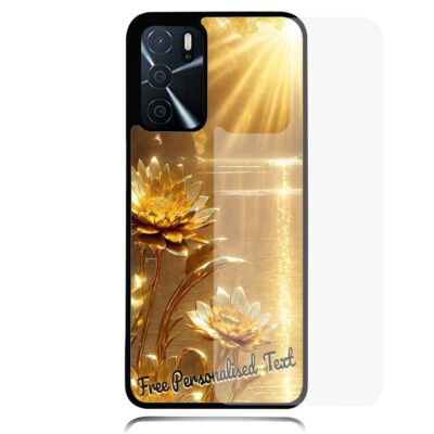 Personalised Text For OPPO Glass Phone Case Series - Sunray Gold Flower