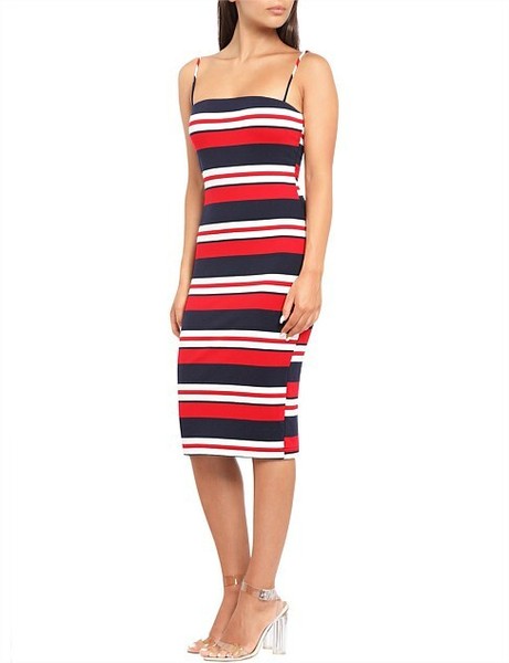 Sndys Heidi Dress Size Small Bodycon Midi Stretch Red White Blue Stripe