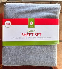 DECOR HOME King Size Gray Cotton Flannel Sheet Set toasty warm includes 2 PCs