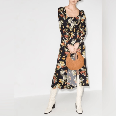 knee length dresses for ladies Red Dress | White Multi Cotton Fruit Print Midi Dress