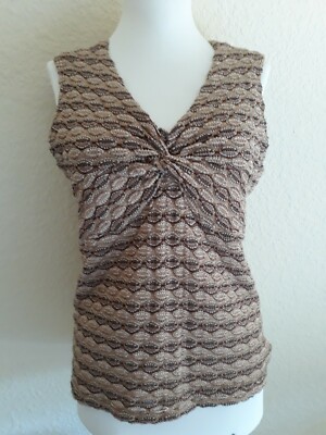 Christopher Banks M Brown Tan Textured Stripe Stretchy Sleeveless VNeck Top