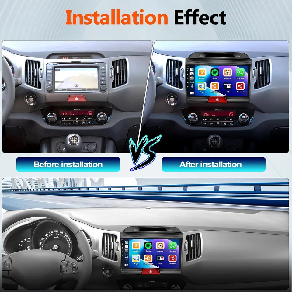 9'' Android 14 Autoradio CarPlay GPS Für KIA Sportage 3 2010-2016 Navigation DSP - Bild 2 von 4
