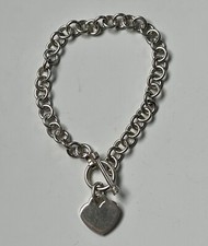 Sterling Silver 925 T Bar Heart Chain Bracelet 8 Inch 20.5 cm Heavy Chunky 20g
