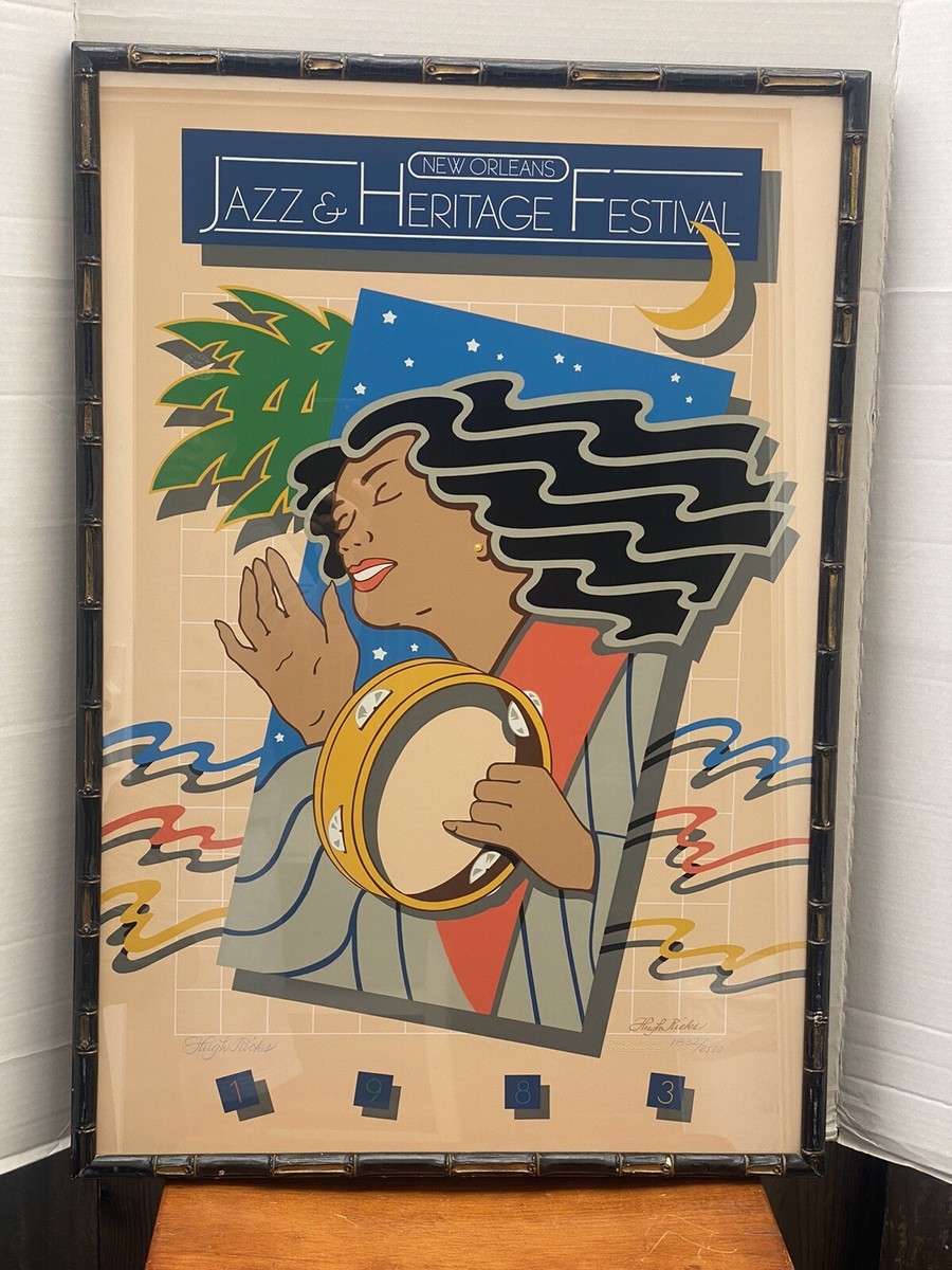 NEW ORLEANS JAZZ & HERITAGE FEST POSTER 1983 FRAMED SIGNED HUGH