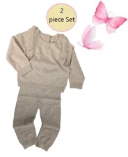 Baby Gap girl 2-piece Beige Sweater Ruffles & Bottom Pants w Bubbles Sz 18-24 mo