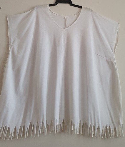 PLUS SIZE 30 = 6XL WHITE LONG CAP SLEEVE SHAGGY HEM ALL COTTON KNIT LONG TOP