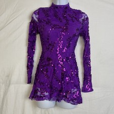 Weisman Balera Child's Streak Lace Mock Neck Long Sleeve Sequin Dress - Purple
