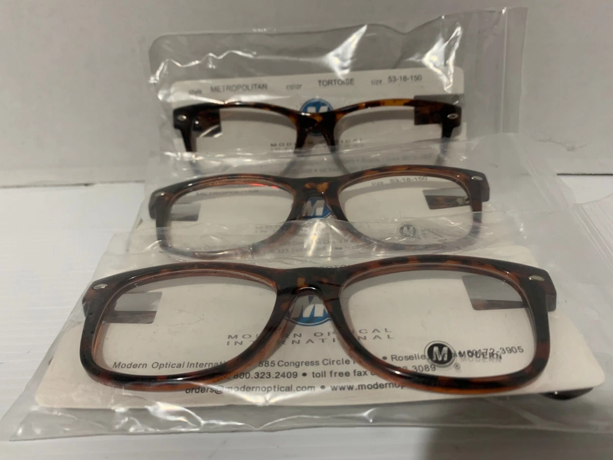 3 NEW MODERN OPTICAL (METROPOLITAN 53-18-150) MENS TORTOISE GLASSES FRAMES $165