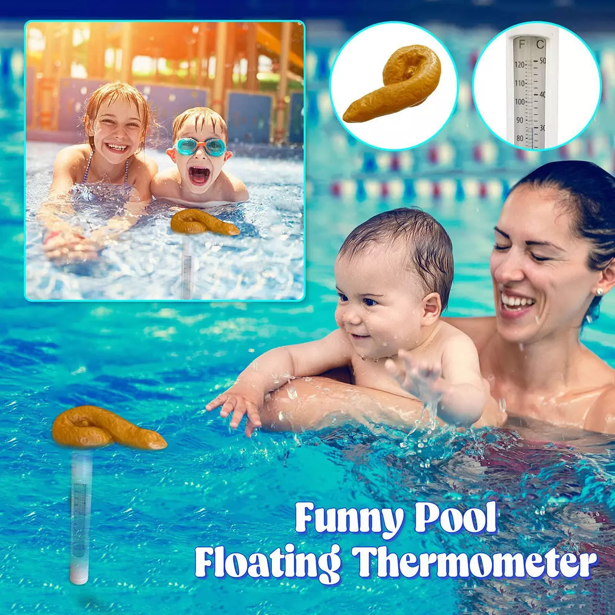 Prank Poop Pool Floating Thermometer Hot Tub Water Temperature Measuring  Tools # | eBay
