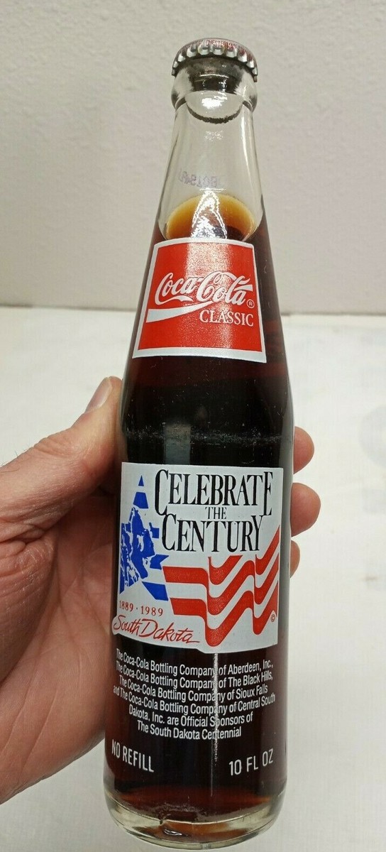 COCA COLA CLASSIC COKE BOTTLE 10 OZ. 1889-1989 SOUTH DAKOTA MT