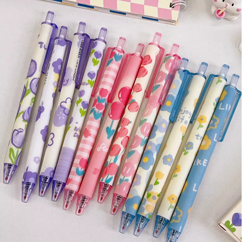 12 PCS Colored gel pens set Kawaii blue 0.5 mm ballpoint pen for journal  Cute School supplies Korean stationery