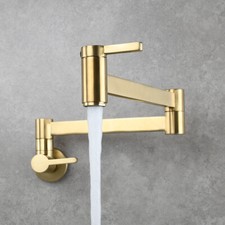 Brushed Gold Pot Filler Tap Wall Mounted Foldable Kitchen Faucet Single Cold Tap