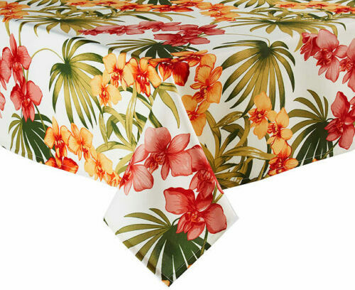 OUTDOOR TABLECLOTH Tropical Orchid Floral for Garden Furniture Waterproof Back - Picture 3 of 9